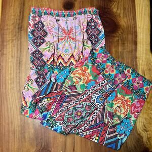 Lulalife Womens Jumpsuit Floral 2X Plus size Strapless Smocked Floral Boho RR17